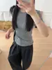 Toque de luxo Lyocell + lã! Camiseta feminina de outono simples e confortável, gola redonda, manga curta, justa e elástica