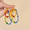 Arco Iris Deconstruido ~ Pendientes de Piedra Natural Colorida con Cuentas para Mujer Verano Diseño Dopamina Tachuelas Pendientes Estilo Vacaciones