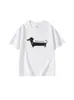 Camiseta de Manga Corta de Algodón Puro con Cuello Redondo Gris para Mujer Verano Nuevo Estilo Dibujo Animado Dachshund Simple Versátil Casual Holgada