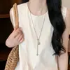 Colar Longo com Pingente de Gota d'Água Prata Feminino Simples Toque de Alto Padrão Luxo Leve Nicho Corrente para Suéter Elegante Exquisito Acessório Versátil