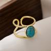Aogu transfronteiriço Moda banhado a cobre 18K ouro incrustado turquesa geométrica anel aberto feminino design sentido nicho personalidade anel