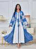 Mt173 Ropa de Mujer de Moda Transfronteriza Nueva de Manga Larga con Cuello en V Estilo Europeo y Americano Cárdigan de Comercio Exterior Conjunto de Dos Piezas con Vestido Estampado en Oro para Mujer