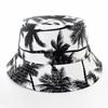 Moda Transfronteriza Todo Combinable Sombrero de Pescador para Hombre y Mujer Estampado Árbol de Coco Sombrero de Cubeta Reversible Sombrero para el Sol Informal para Viajes al Aire Libre
