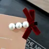 Pasador de Pelo con Lazo de Terciopelo Estilo Coreano Perla Pasador de Lado Pinza para Flequillo Camelia Estilo Hepburn Accesorios para el Cabello para Mujeres