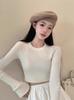 Top de punto gris de manga larga para mujer 2026 Primavera y Otoño Ajuste ceñido Corto Elegante Ajustado Camisa básica Top de moda