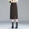 Falda larga, nuevo estilo otoño/invierno, elegante, con abertura, corte recto, de cintura alta, adelgazante y que se ajusta a la figura, falda midi para mujer