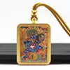 Pingente Thangka de Aço Inoxidável Pintado à Mão com Ouro, Pingente de Colar Thangka do Deus Negro da Riqueza, Atacado de Thangka de Aço Titânio
