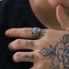 Anillo para hombre de acero de titanio con gemas estilo punk retro indio ins personalidad hip hop anillo de moda venta al por mayor