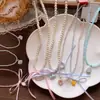 Novo Colar de Concha com Laço de Strass Azul e Rosa Decoração Infantil Série Azul Pingente de Cabaça Acessórios para Vestido de Verão