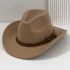 Sombrero de Vaquero Occidental para Hombre y Mujer Sombrero de Fieltro con Copa Hebilla Cuadrada de Cuero con Remaches Metálicos Sombrero de Jazz Sombrero de Parry