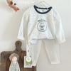 Talla Única Talla Grande Verde Bolero Pez Pequeño Lolo Clase A Otoño Dibujos Animados Amigable con la Piel Algodón Lycra Conjunto de Ropa de Casa para Niños