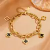 Moda ins europeia e americana pulseira de aço inoxidável de trevo de quatro folhas de camada dupla personalidade moderna aço titânio não desbota pulseira de flor de quatro folhas