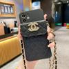 Capa de Celular Estilo Europeu e Americano para OPPO reno9 A58 Estilo Chanel Realme11 Porta-Cartões Carteira Alça Transversal A96
