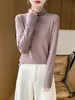Camiseta Básica de Manga Larga de Punto para Mujer, Color Sólido, Cuello Alto, Forro Polar, Otoño e Invierno, Ajuste Ceñido, Cálida, Amigable con la Piel