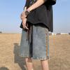 Shorts de mezclilla lavada retro americana para hombre, moda de verano de marca, pantalones cortos de gama alta con cordón, pantalones cortos europeos y americanos de alta calle