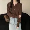 Cárdigan de punto rosa con cuello redondo y manga larga estilo coreano OEM para mujer, nuevo de principios de otoño 2026, chaqueta T-shirt suave de corte holgado
