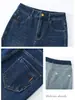Jeans acampanados azul oscuro para mujer, nuevo estilo otoño 2026, de cintura alta, pierna recta, adelgazantes, elásticos y que no se pegan.
