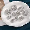 Moda Europea y Americana Pendientes Exagerados Simples Versátiles de Personalidad Acero Inoxidable Color Hueco Calado Luz de Lujo Pendientes de Gama Alta para Mujeres