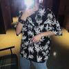 4044 Ropa de Verano para Pareja Camisa Floral de Manga Corta Delgada y Transpirable para Hombre y Mujer Estilo Retro de Hong Kong Estilo Vacacional Hawaiano