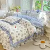 Faldón de cama floral pequeño todo algodón pieza única cubierta de cama de celebridad de internet cubierta de delantal de cama de algodón puro borde de falda conjunto de tres piezas estilo princesa