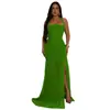 C7398 Transfronterizo Aliexpress Amazon Moda Europea y Americana Verano Malla Sexy Abertura Color Sólido Vestido para Mujer