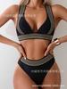 2025 Nuevo Bikini de Dos Piezas de Color Sólido Europeo y Americano Transfronterizo Push-Up Sexy de Cintura Alta para Playa