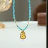 Collar Rotatorio Original de Moda Retro con Perlas de Calabaza y Cuentas Lujo Accesible Gama Alta Exquisito Versátil Turquesa Clavícula