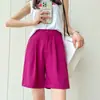 Shorts de Terno Coloridos para Mulheres Shorts de Perna Larga Verão Finos Cintura Alta Largos Emagrecedores Retos Casuais Respiráveis