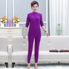 Roupas de outono para meia-idade e idosos calças compridas femininas algodão roupa íntima térmica algodão puro cor sólida gola média-alta terno de suéter de algodão para mãe