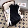 Vestido de Manga de Murciélago Holgado para Gorditas Coreano Sin Mangas con Abertura Camisa Recta Estilo Europeo Americano Japonés por Encima de la Rodilla Cuello Redondo Jersey