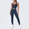 Conjunto de outfit de yoga ajustado con diseño deportivo en la espalda, de tela cepillada con bloques de color transfronterizos, sensación nude, pantalones largos de cintura alta para levantar glúteos para correr y fitness
