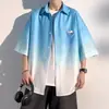 Camisa de Manga Corta con Degradado de Seda de Hielo para Hombre 2024 Verano Nueva Holgada Casual Moderna Chaqueta Camisa para Hombre