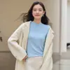 Capa base de cachemira para otoño e invierno para mujer, cuello medio, color liso, suéter de punto ajustado, engrosado, top tipo jersey a rayas simple 6993