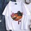 Playera para Mujer 2023 Estilo Japonés Retro Estampado Monstruo Fideos Verano Pareja Hombre y Mujer Cuello Redondo