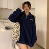 TikTok para 320g uma peça de veludo polo colar feminino inverno coreano solto zíper design casual top