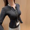 Camiseta Interior de Mousse Imitación Cachemira Primavera y Otoño Interior de Manga Larga Ajustada Top para Chica Hot Camisa Blanca con Cuello Henry para Mujer