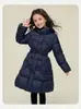 Ropa de Invierno para Niñas Chaqueta Versión Extendida Ropa de Algodón con Relleno de Plumón Chica Elegante de 8 a 14 Años Ropa de Algodón hasta la Rodilla Chaqueta de Algodón de Alta Calidad Moderna