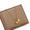 Collar con Colgante Doble Redondo de Piedra Ojo de Gato de Dongren Coreano en Acero de Titanio para Mujer, Cadena Versátil para Clavícula, Joyería al por Mayor