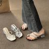 Sandalias Chanclas Francesas de Estilo Nuevo 2025 con Falda, Tacones Altos, Hermosas Sandalias de Tacón Grueso de Cristal para Mujer para Usar Afuera en Verano