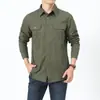 Camisa de algodón de manga larga para hombre de primavera y otoño, ropa de trabajo lavada para hombre de mediana edad al aire libre, camisa lisa suelta, fabricante de ropa para hombre