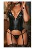 Produtos Transfronteiriços Nova Lingerie Sexy Europeia e Americana Conjunto de Três Peças com Ligas Sexy de PU Fabricante Atacado
