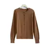 Elegante y juvenil cárdigan de punto 100% lana con cuello redondo y botones para mujer, chaqueta suéter de punto de manga larga para principios de otoño