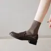 Mocasines Negros Estilo Británico de Piel de Cordero 2025 Primavera y Otoño Nuevos Retro Slip-On Tacón Grueso Zapatos de Piel para Mujer