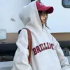 Sudadera con capucha retro americana de otoño transfronteriza, holgada, para mujer, con letras, top versátil de terciopelo de manga larga, estilo perezoso