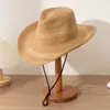 Chapéu de Cowboy Western Retro Americano para Mulheres, Proteção Solar de Verão, Chapéu de Palha para Caminhada para Homens, Chapéu de Praia para Férias na Beira-Mar