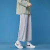 Calças Casuais Masculinas Verão Fina Estilo Coreano Secagem Rápida Respirável Estilo Hong Kong Solta Reta Perna Larga Calças Casuais