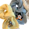 Bufanda de Punto Azul de Pingüino Lindo para Mujer Otoño e Invierno Atmósfera Coreana Dibujos Animados Protección Cálida para el Cuello Bufanda de Lana para Estudiante