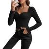 Top sexy feminino europeu e americano transfronteiriço 2014 inverno novo Amazon Joker gola quadrada francesa camiseta para mulheres