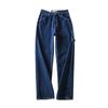 Diseño Sense Cintura Alta Estilo Boyfriend Ropa de Trabajo Denim Pantalones de Pierna Ancha para Mujer Combinación Versátil Sueltos Tirantes Colgantes Decorativos Pantalones Rectos