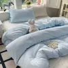 Juego de cuatro piezas de algodón lavado, popular en Xiaohongshu, con lazos, conjunto de tres piezas estilo princesa para dormitorios estudiantiles